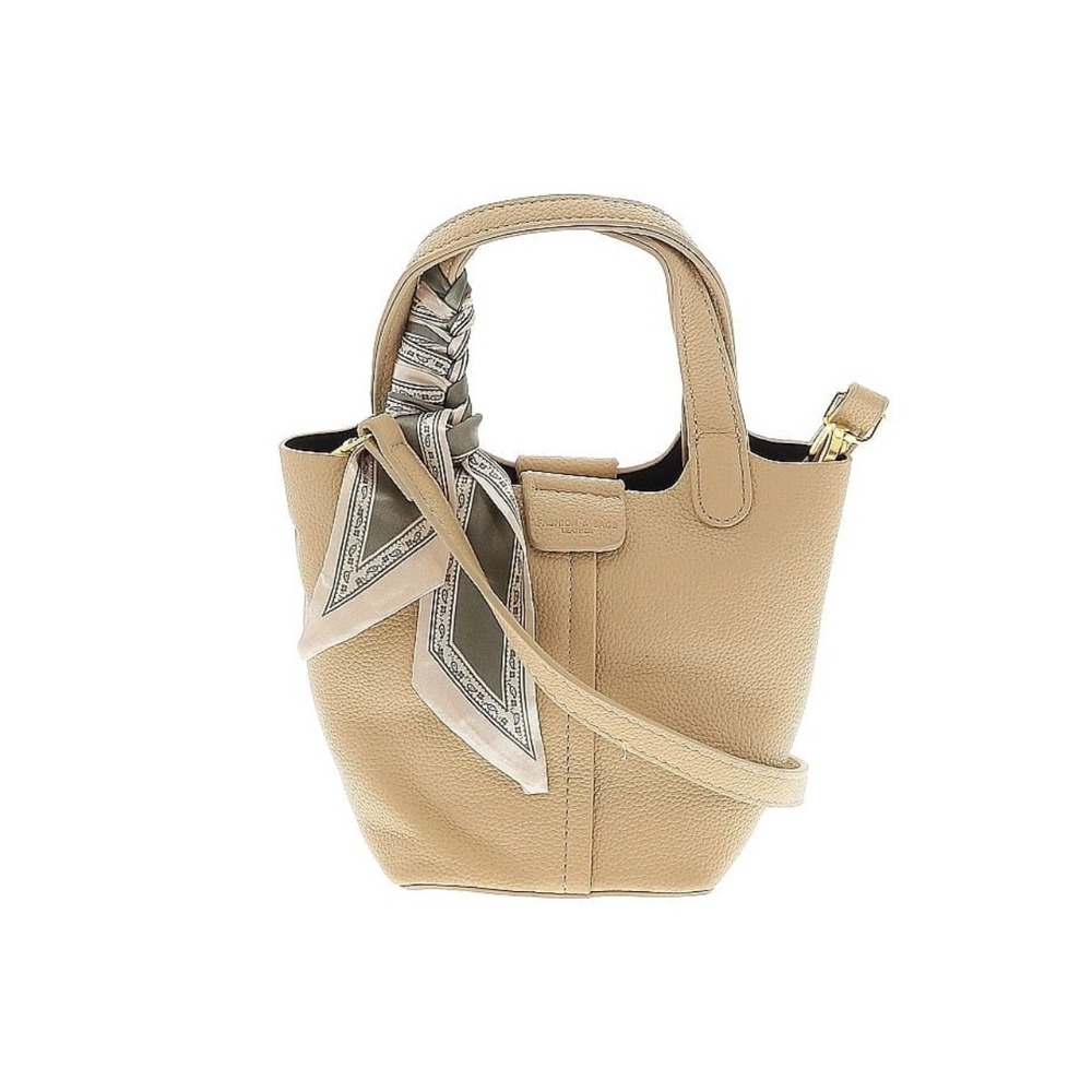 Bucket Bag Purse Tan Beige Faux Leather Satchel Crossbody Handbag with Scarf New